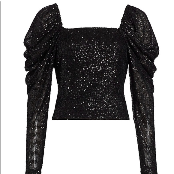 Ramy Brook Tops - Ramy Brook Sky Top Black Sequin Puff-Sleeve Square-Neck blouse Size 6